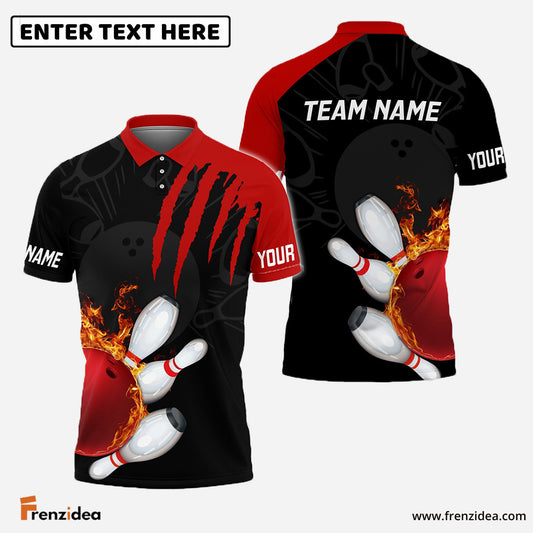 Frenzidea Bowling And Pins Color Scratch Customized Name 3D Shirt (4 Colors)