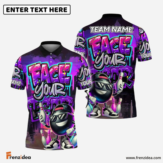 Frenzidea Bowling And Pins Face Your Fear Graffiti Pattern Customized Name, Team Name 3D Shirt (4 Colors)