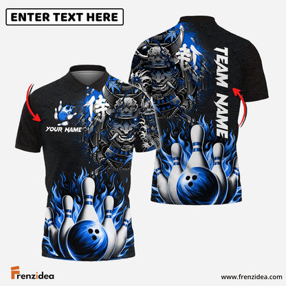 Frenzidea Bowling And Pins Flame Samurai Customized Name 3D Shirt ( 6 Colors)