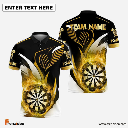 Frenzidea Darts Golden Flame Dartboard Personalized Name, Team Name Shirt (4 Colors)