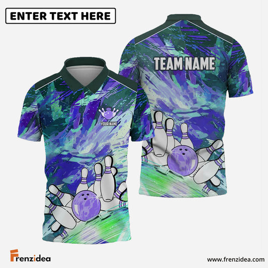 Frenzidea Bowling And Pins Art Of Painting Multicolor Customized Name 3D Shirt ( 4 Colors )
