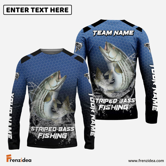 Frenzidea Striped Bass Fishing Navy Hexagon Sport Custom Name & Team Name 3D Shirts