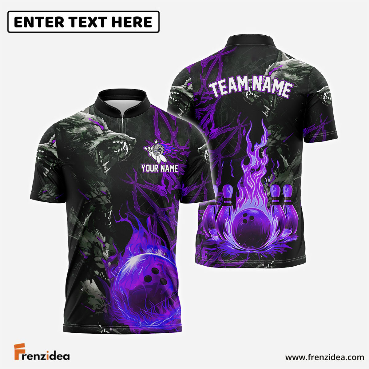 Frenzidea Bowling And Pins Flame Wolf Multicolor Customized Name 3D Shirt ( 4 Colors )