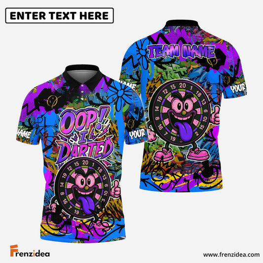 Frenzidea Darts Funny Graffiti Oop! I Darted Multicolor Options Personalized Name Shirt (4 Colors)