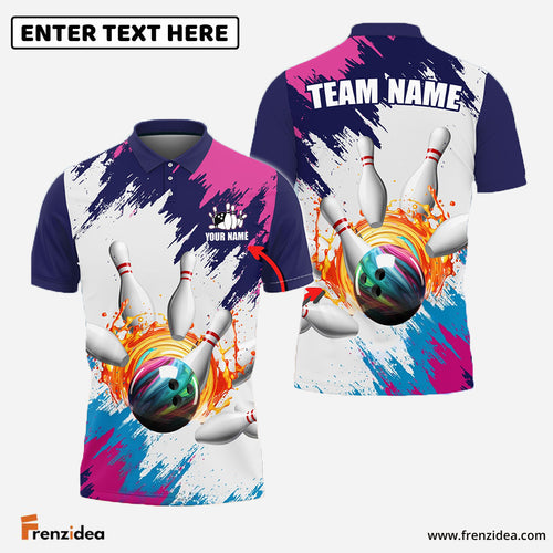 Frenzidea Bowling And Pins Blue Pink Customized Name 3D Shirt