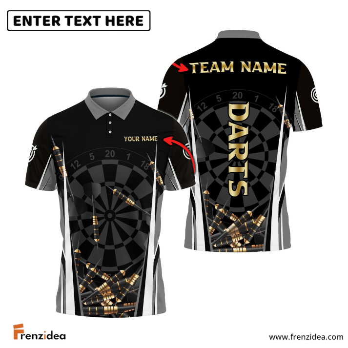 Frenzidea Darts Black Gold  Personalized Name, Team Name 3D Shirt (4 Colors)