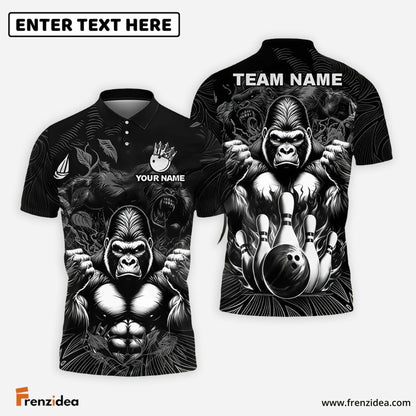 Frenzidea Bowling And Pins Gorilla Strike Customized Name, Team Name 3D Shirt (4 Colors)