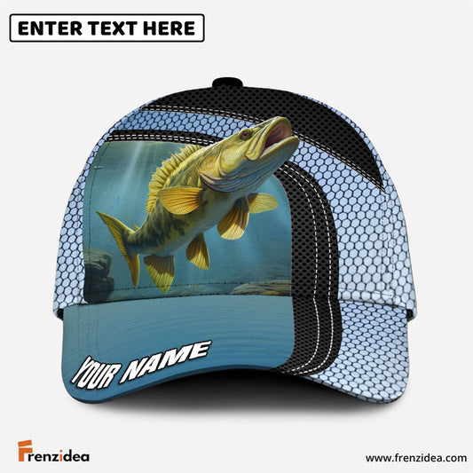 Frenzidea Personalized Walleye Fishing Net Pattern Blue Cap