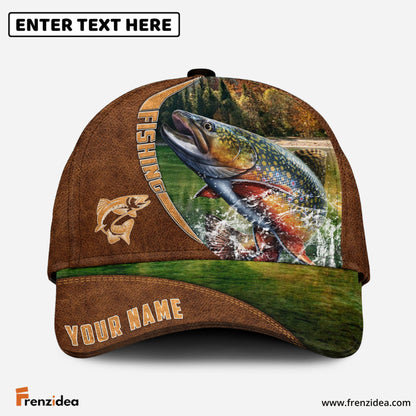 Frenzidea Fishing Leather Pattern Personalized Cap (Bass, Striped Bass, Catfish, Trout, Crappie, Salmon, Walleye, Pike)