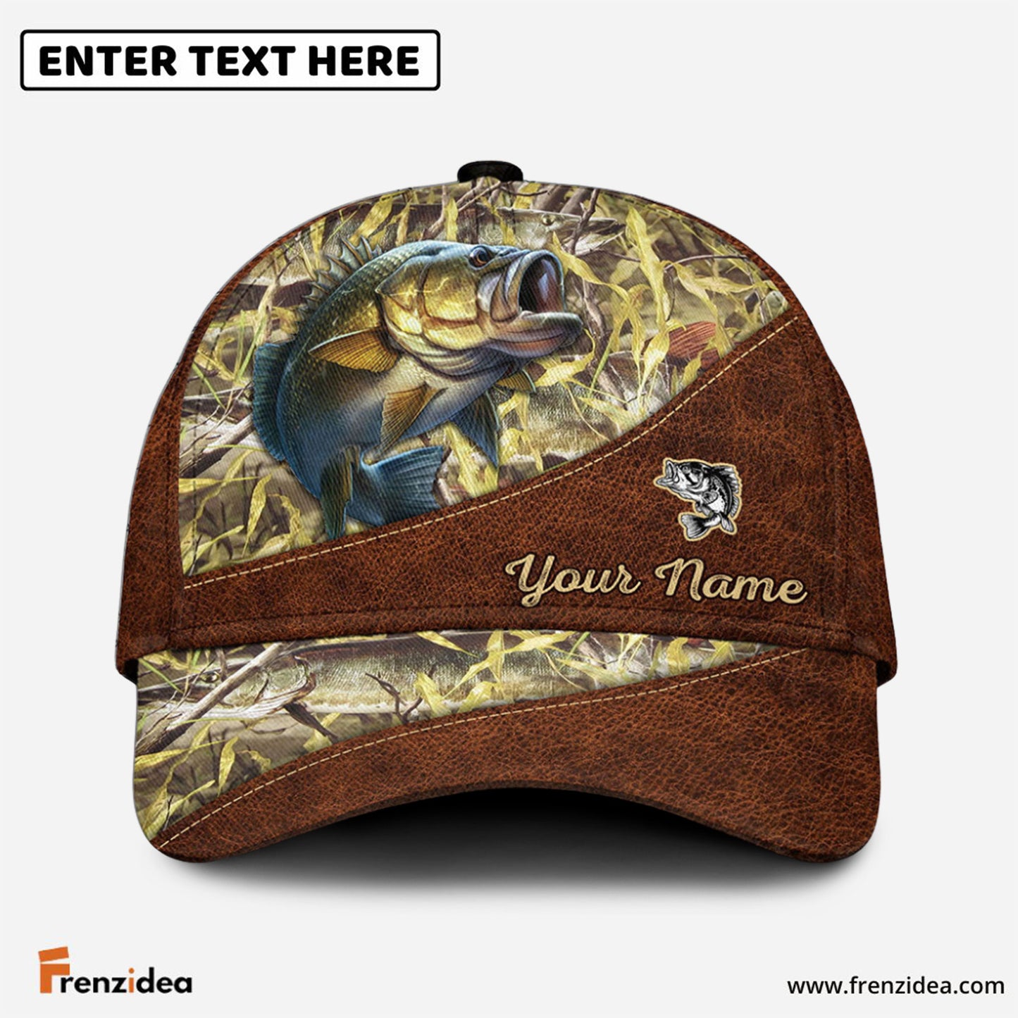 Frenzidea Personalized Bass Fishing Leather Pattern Cap
