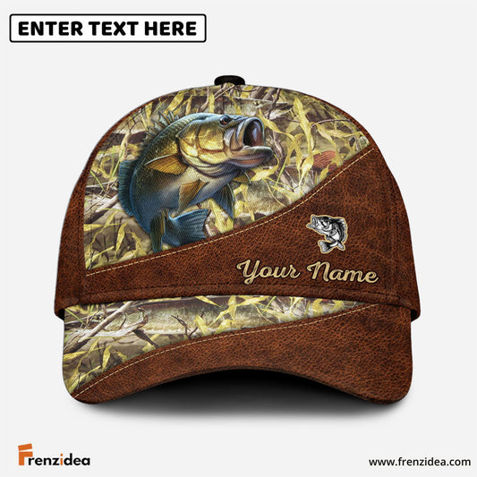 Frenzidea Personalized Bass Fishing Leather Pattern Cap
