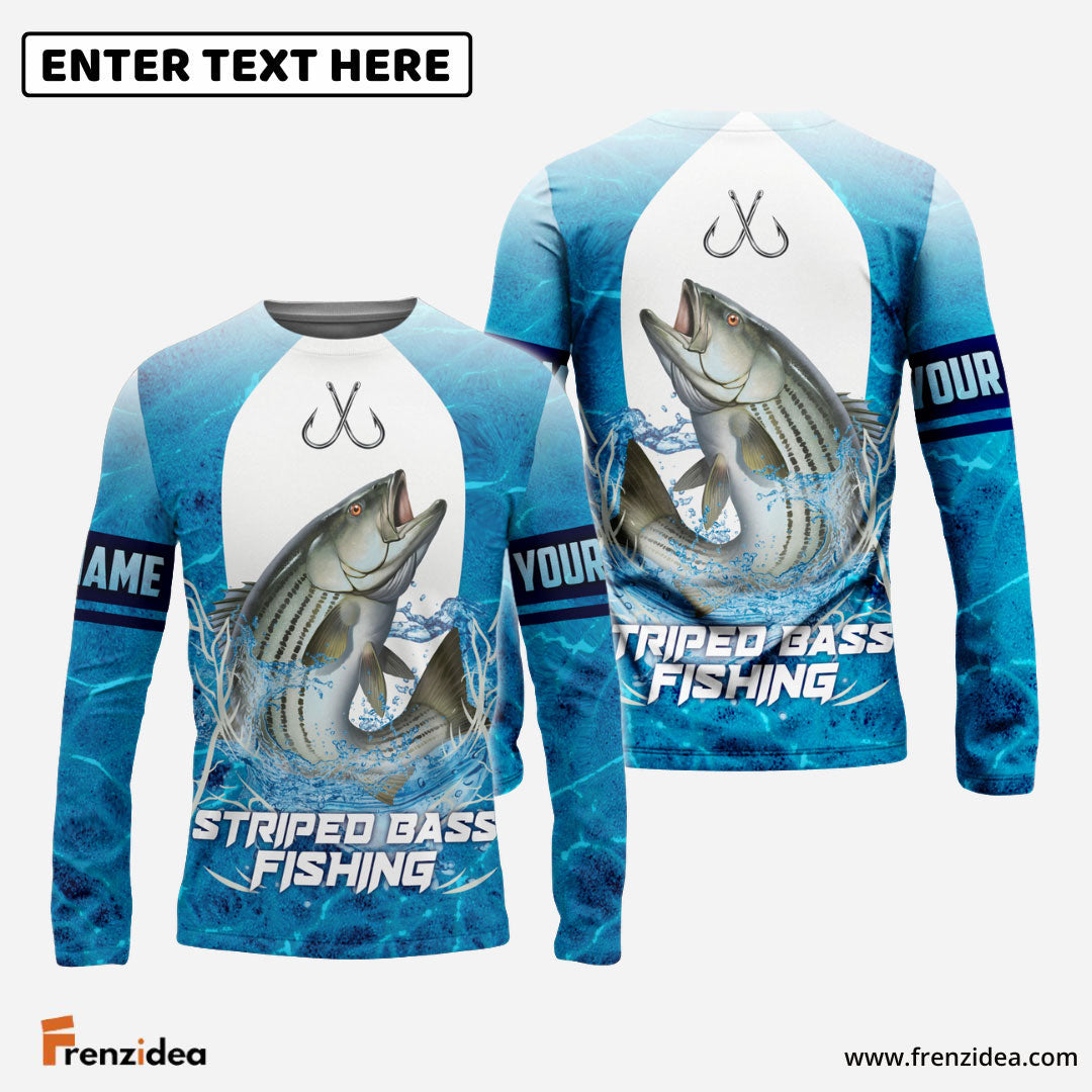 Frenzidea Customize Name Striped Bass Fishing Blue Wave 3D Shirts