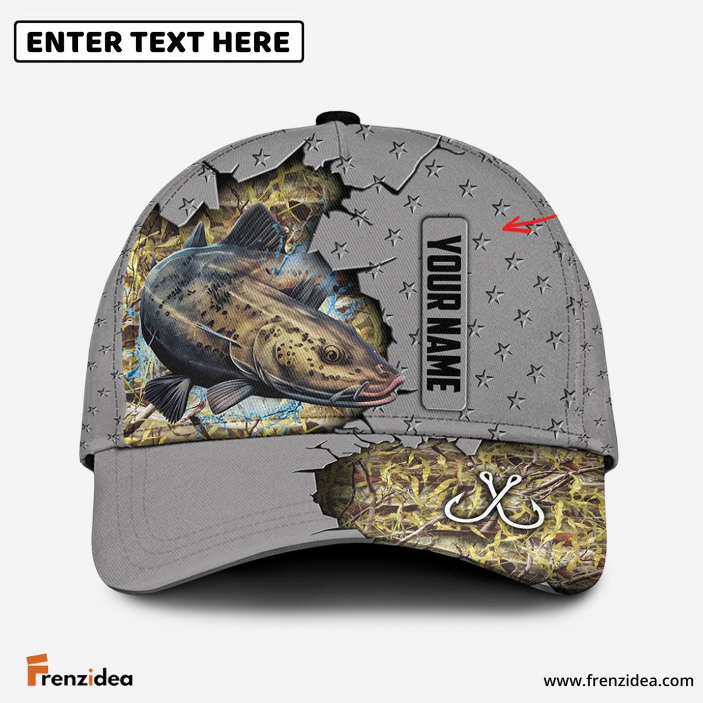 Frenzidea Custom Name Catfish Fishing Grey 3D Cap