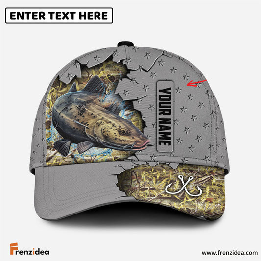 Frenzidea Custom Name Catfish Fishing Grey 3D Cap