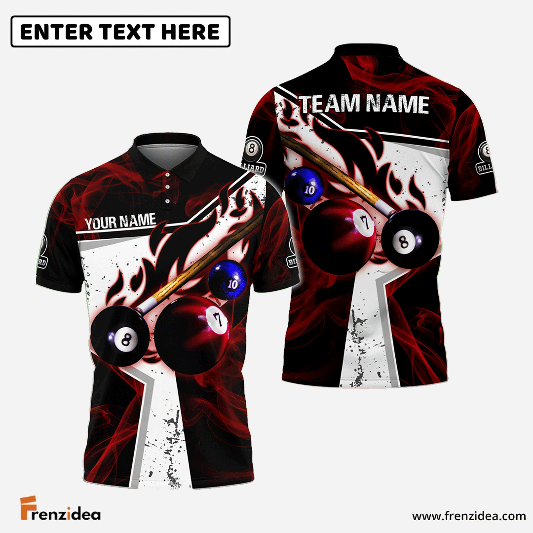 frenzidea Billiards Ball 8 Dark Flame Stroke Personalized Name, Team Name Unisex Shirt ( 6 Colors )
