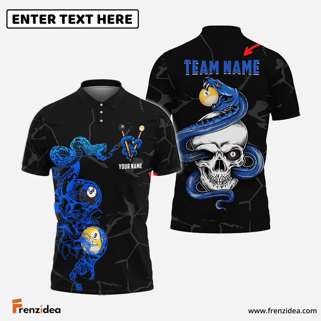 frenzidea Billiards Ball 8 And 9 Snake Skull Personalized Name, Team Name Unisex Shirt ( 4 Colors )