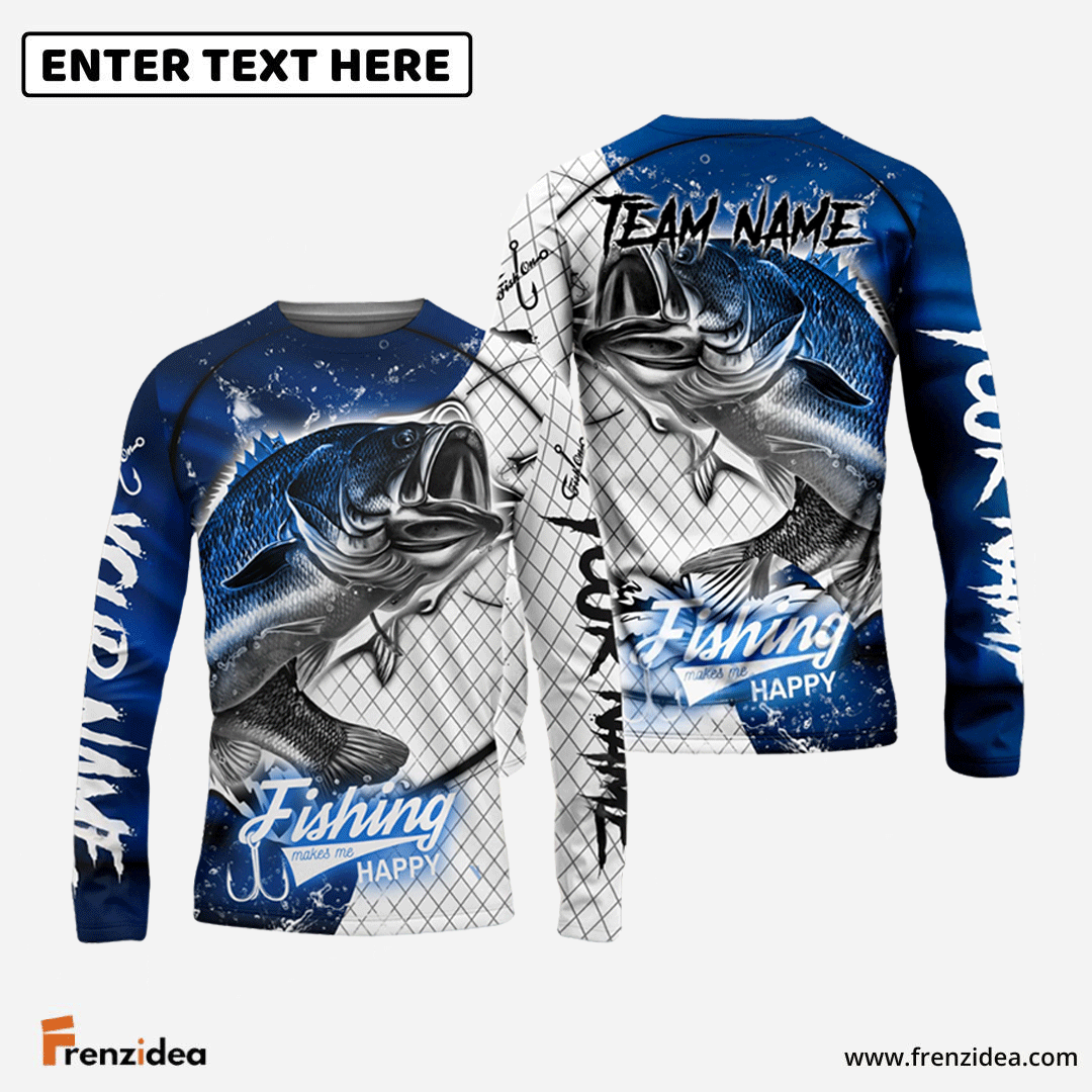 Frenzidea Bass Fishing Dark Blue Skin Sport Custom Name & Team Name 3D Shirts
