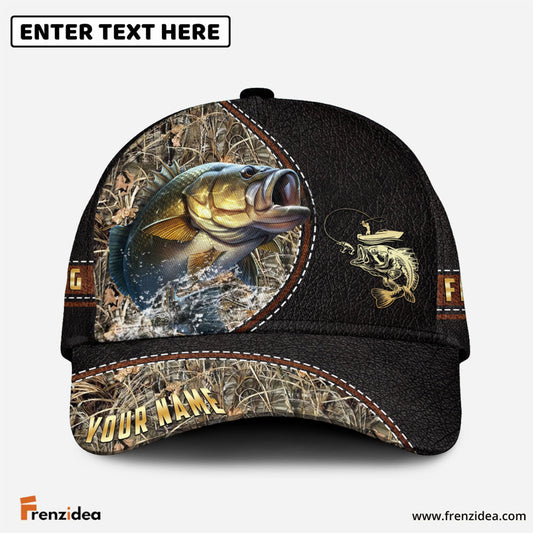 Frenzidea Personalized Bass Black Leather Camo Pattern Fishing Classic Cap