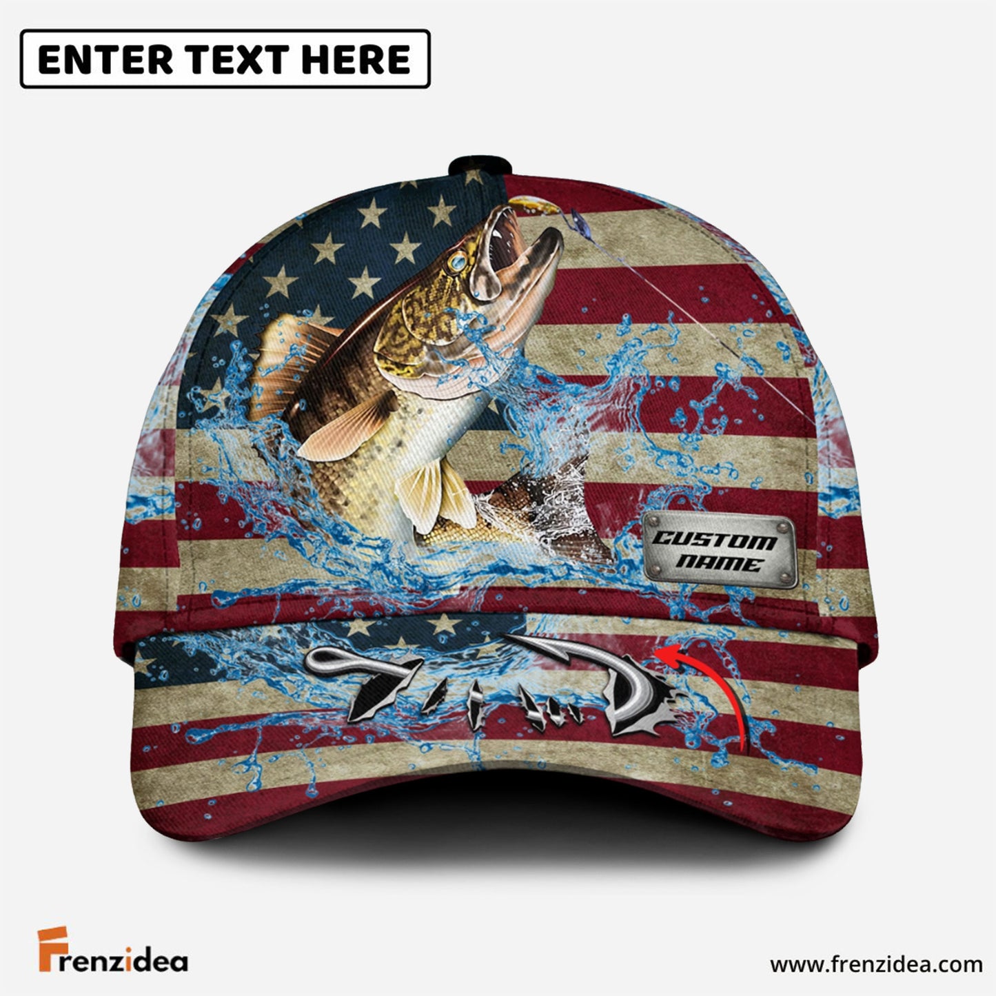 Frenzidea Personalized American Walleye Water Splash FIshing Classic Cap