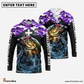 Frenzidea Smallmouth Bass Fishing Purple Camo Sport Custom Name & Team Name 3D Shirts