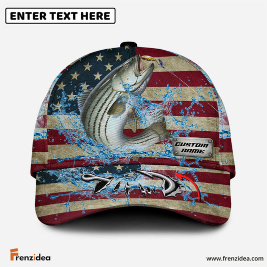 Frenzidea Personalized American Striped Bass Water Splash FIshing Classic Cap