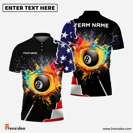 Frenzidea Billiards Colorful Paint USA Flag Personalized 3D Shirt