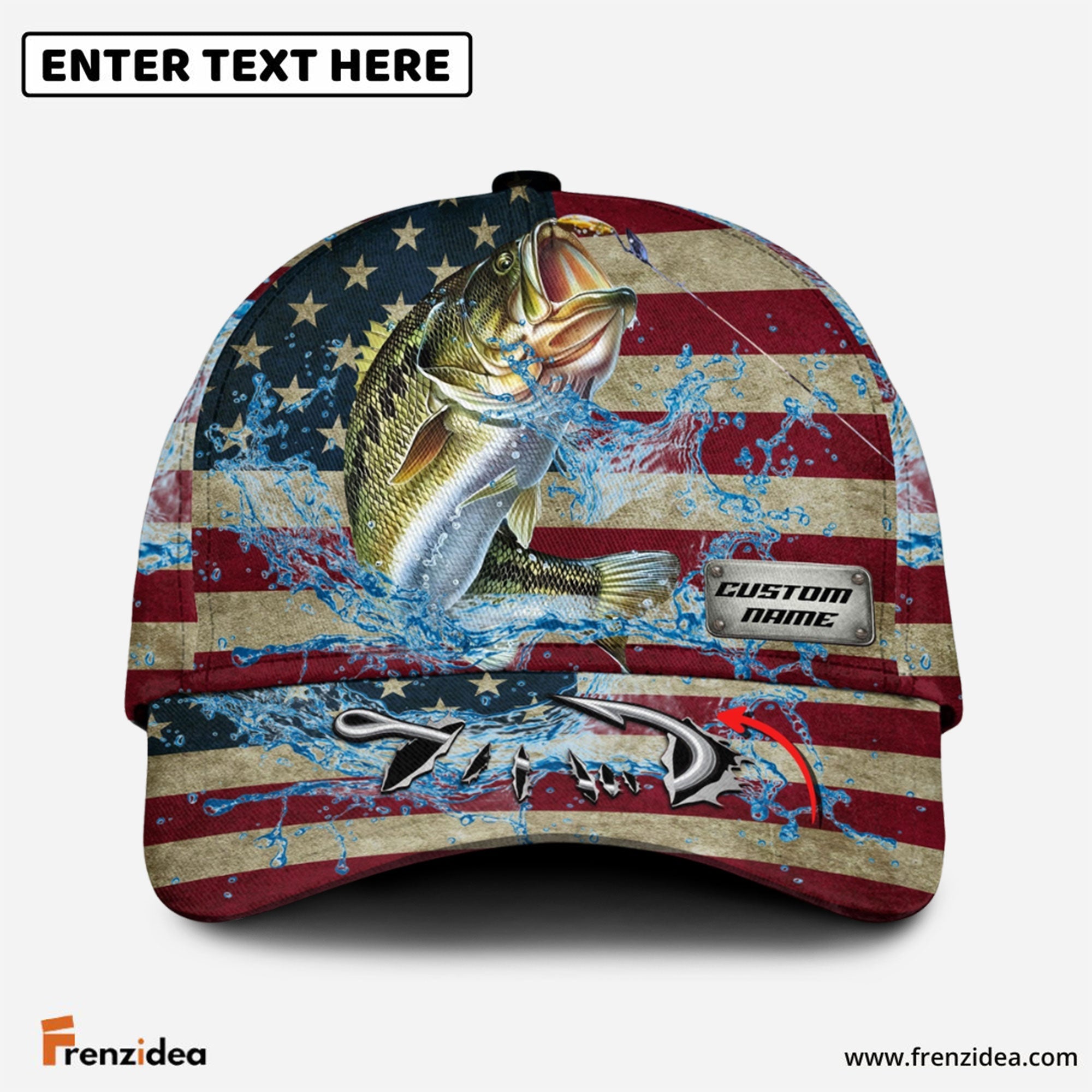 Frenzidea Personalized American Bass Water Splash FIshing Classic Cap
