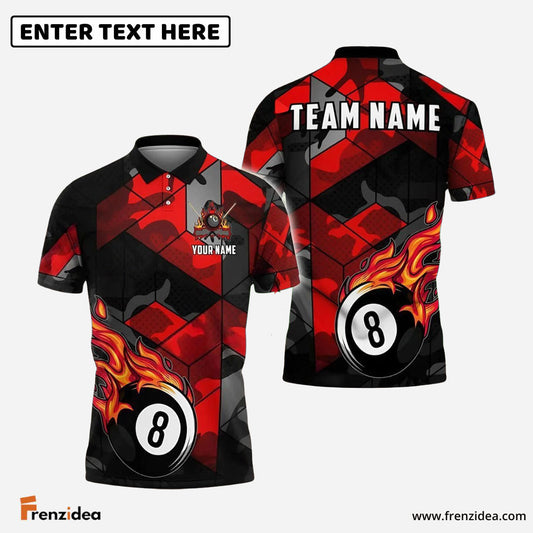 Frenzidea Billiards Ball 8 Flaming Camo Personalized Name & Team Name Shirt (4 Colors)