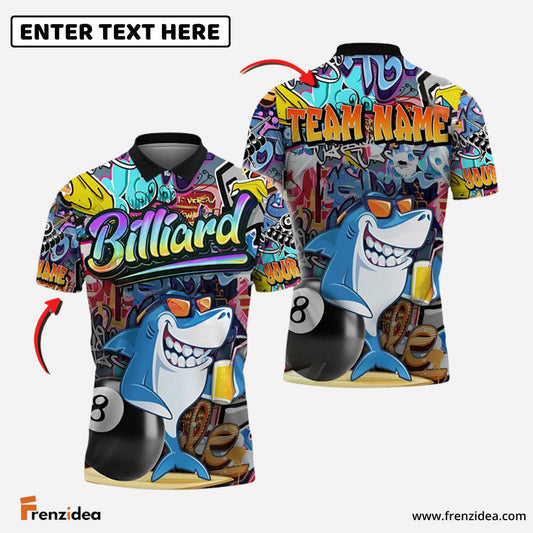 Frenzidea Billiards 8 Style Shark Personalized Name, Team Name Shirt