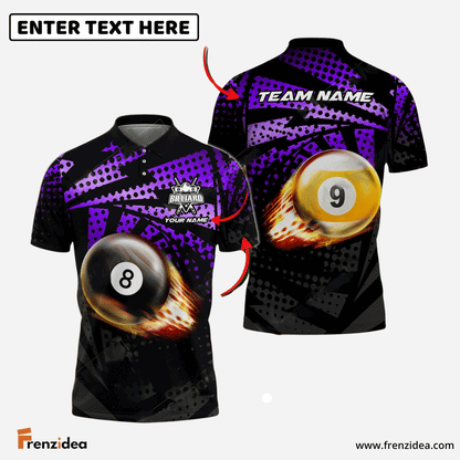 Frenzidea Billiards Ball 8&9 Fire Point Strike Personalized Name, Team Name Unisex Shirt ( 4 Colors )