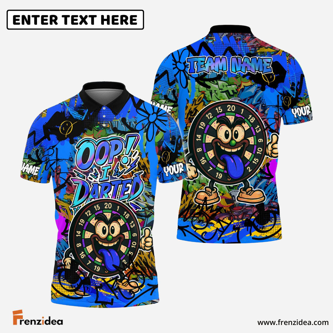 Frenzidea Darts Funny Graffiti Oop! I Darted Multicolor Options Personalized Name Shirt (4 Colors)