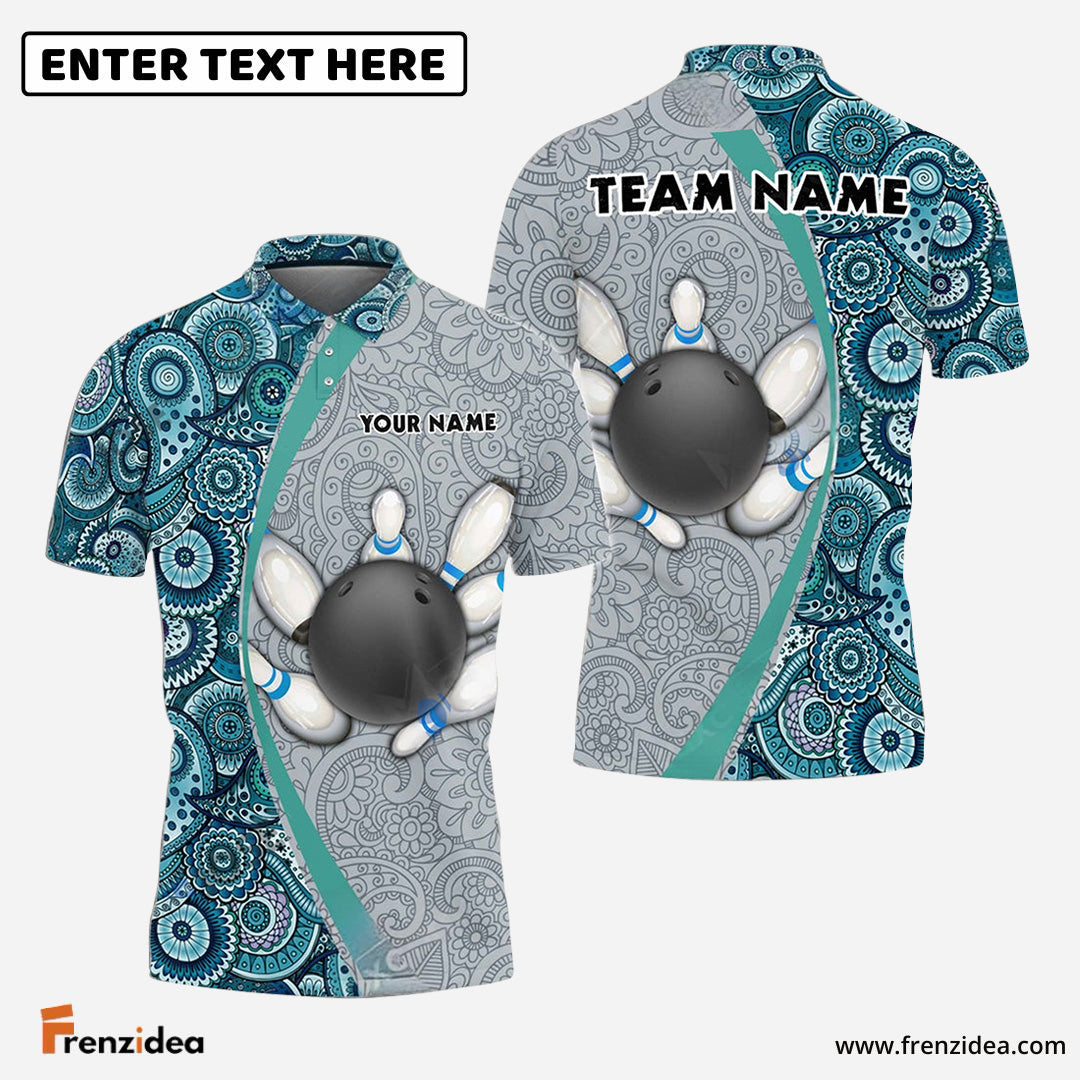 Frenzidea Bowling And Pins Mandala Customized Name 3D Shirt (4 Colors)