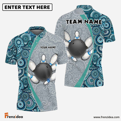 Frenzidea Bowling And Pins Mandala Customized Name 3D Shirt (4 Colors)