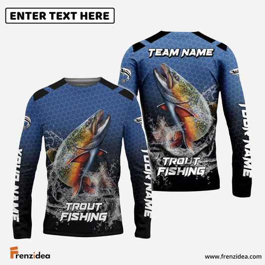 Frenzidea Trout Fishing Navy Hexagon Sport Custom Name & Team Name 3D Shirts