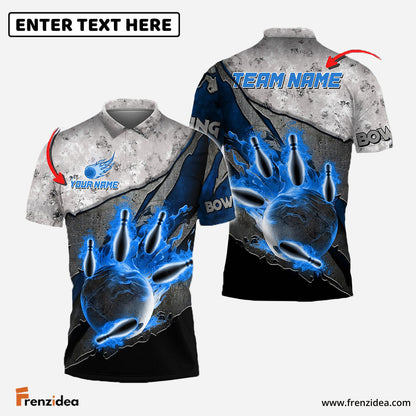 Frenzidea Bowling And Pins Reborn Fire Customized Name 3D Shirt (4 Colors)