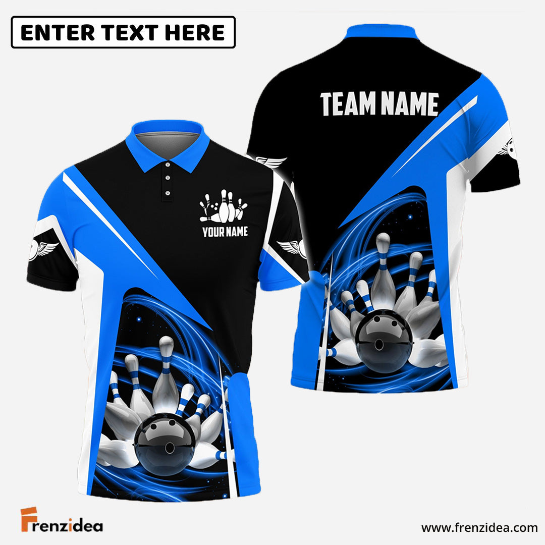 Frenzidea Bowling and Pins Lightning Pattern Personalized Name, Team Name 3D Shirt (4 Colors)