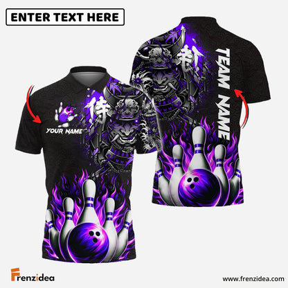 Frenzidea Bowling And Pins Flame Samurai Customized Name 3D Shirt ( 6 Colors)