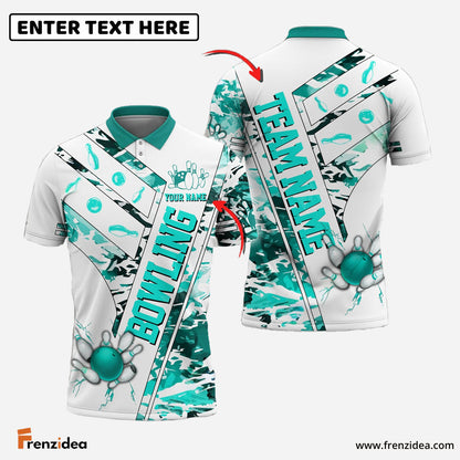 Frenzidea Bowling And Pins White Grunge Customized Name 3D Shirt (4 Colors)