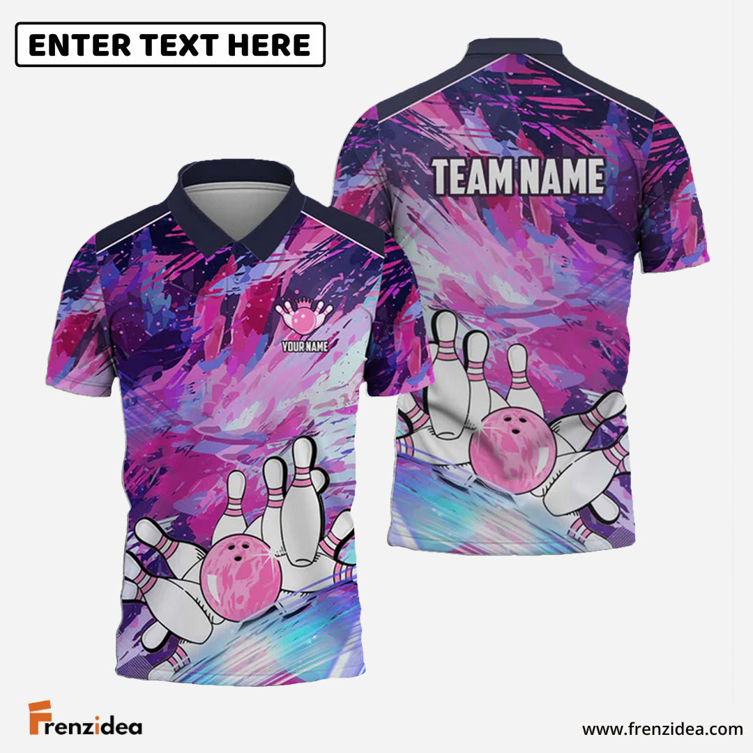 Frenzidea Bowling And Pins Art Of Painting Multicolor Customized Name 3D Shirt ( 4 Colors )
