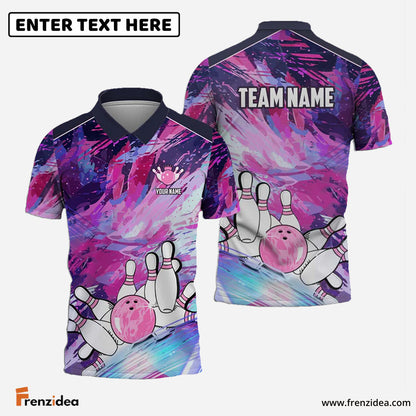 Frenzidea Bowling And Pins Art Of Painting Multicolor Customized Name 3D Shirt ( 4 Colors )