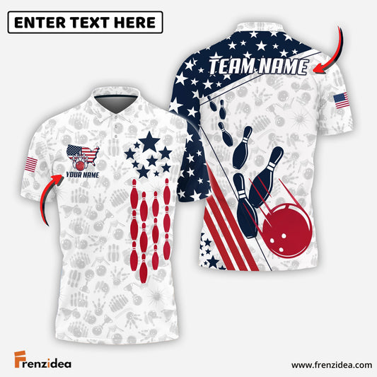 Frenzidea Bowling And Pins Way Of America Customized Name, Team Name 3D Shirt
