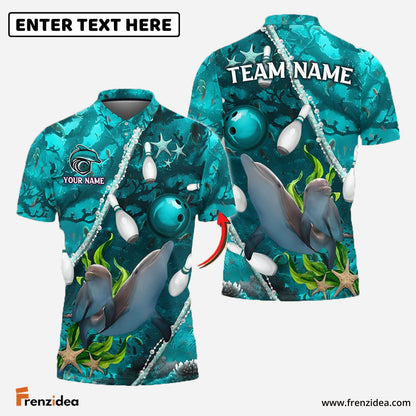 Frenzidea  Bowling And Pins Dolphin Of The Sea Multicolor Customized Name 3D Shirt