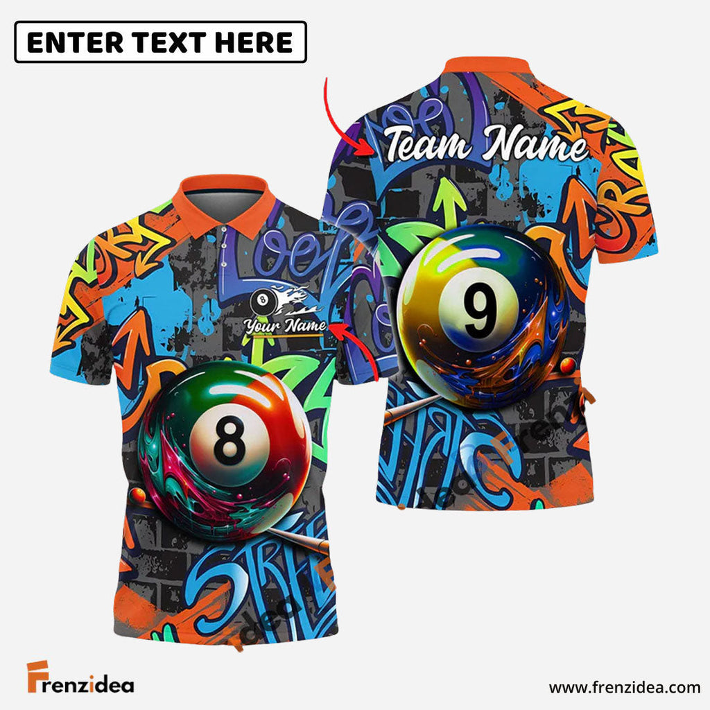 Frenzidea Billiards Ball 8 & Ball 9 Graffiti Street Personalized Name Shirt (S)