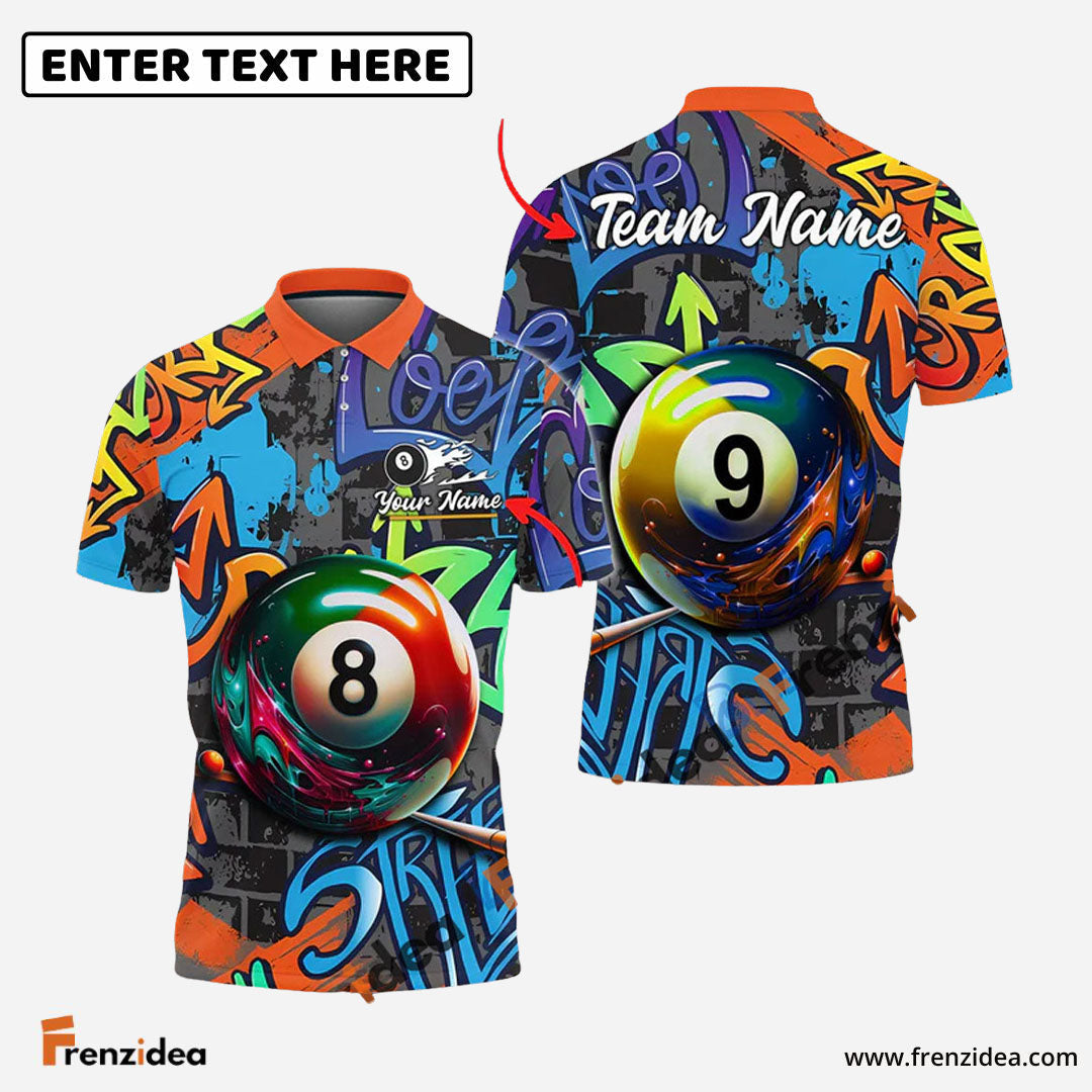 Frenzidea Billiards Ball 8 & Ball 9 Graffiti Street Personalized Name Shirt (S)