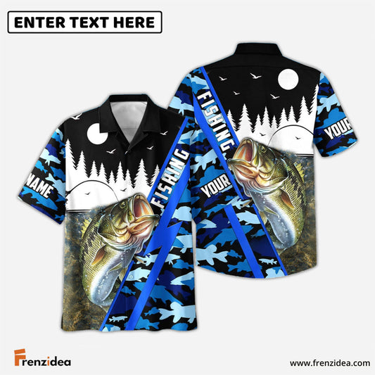 Frenzidea Bass Personalized Fishing Blue Camo 3D Shirt