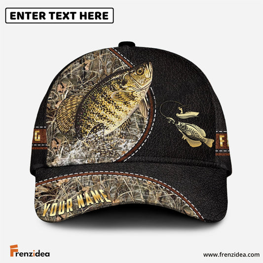 Frenzidea Personalized Crappie Black Leather Camo Pattern Fishing Classic Cap
