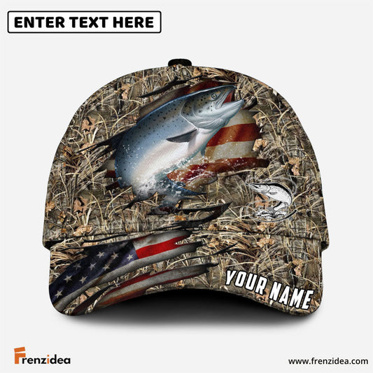 Frenzidea Personalized Salmon Premium Crack Camo Fishing Classic Cap