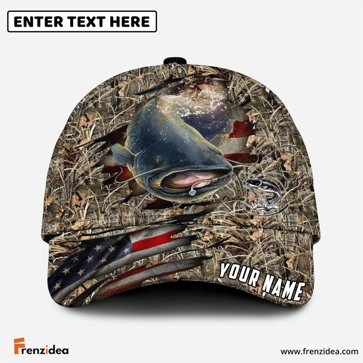 Frenzidea Personalized Catfish Premium Crack Camo Fishing Classic Cap