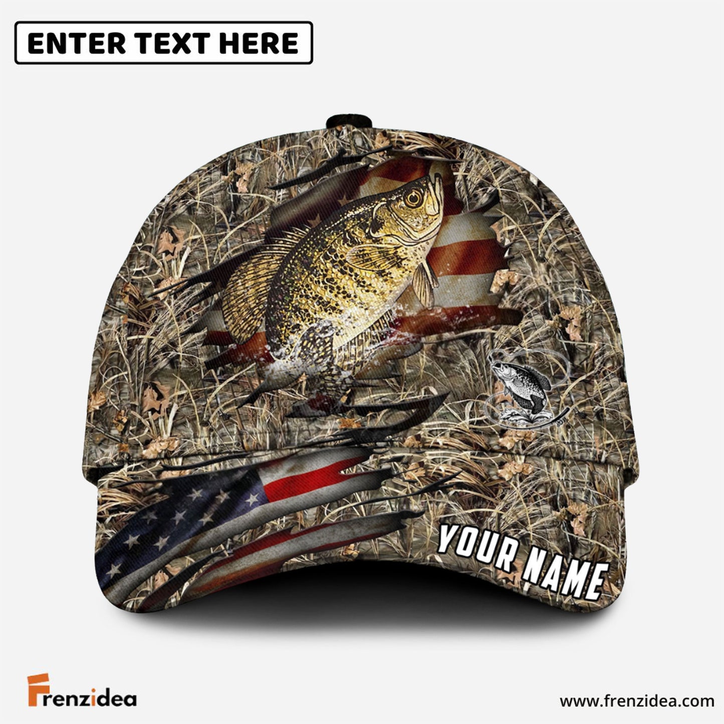 Frenzidea Personalized Crappie Premium Crack Camo Fishing Classic Cap