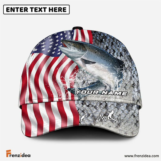 Frenzidea Personalized Salmon Skin American Flag Fishing Classic Cap